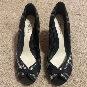 Life Stride Women's Black Plaid Peep Toe Heels